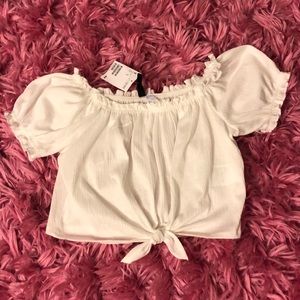 H&am CROP TOP OFF THE SHOULDER BLOUSE WHITE